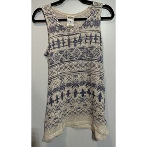 Vocal Tank Sweater Shark Bite Hem Gray Blue Gems Crosses Size Medium Aztec